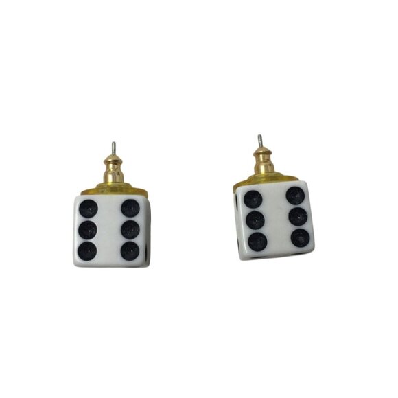 Women's Black and White Cube Dice Stud Earrings - Picture 1 of 9